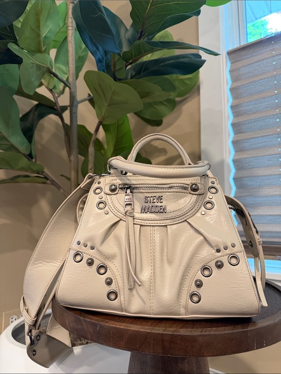 Steve Madden Handbags - Steve Madden Ivory Leather Studded Satchel